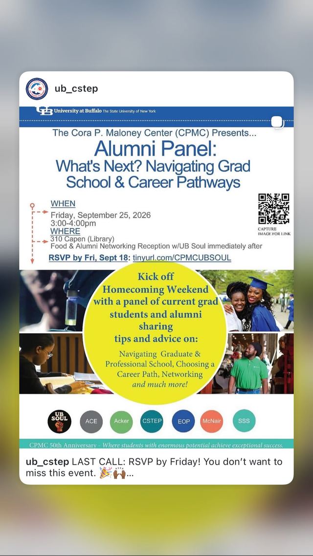 Alumni Panel: What's Next? Navigating Grad School & Career Pathways, Fri, Sep 25, 310 Capen (Library)