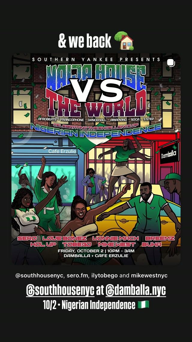 Naija House vs The World, Fri, Oct 2, Cafe Erzulie, Bushwick
