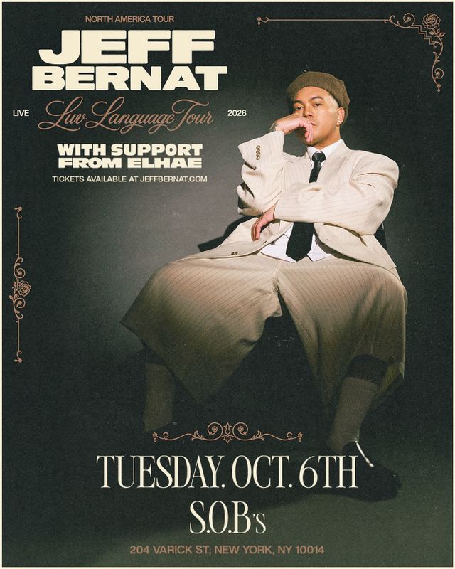Jeff Bernat Live Luv Language Tour, Tue, Oct 6, Sob's, Greenwich Village