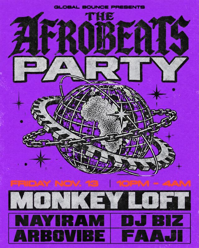 THE AFROBEATS PARTY, Fri, Nov 13, Monkey Loft