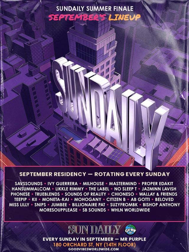 Sundaily Summer Finale September Residency, Sun, Sep 27, Mr. Purple, Lower East Side