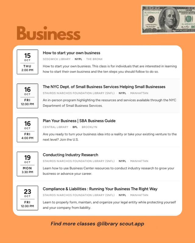 The NYC Dept. of Small Business Services Helping Small Businesses, Fri, Oct 16, Stavros Niarchos Foundation Library (SNFL)