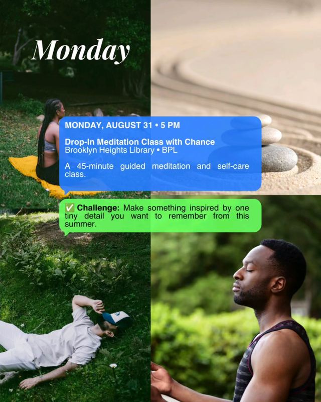 Drop-In Meditation Class with Chance, Mon, Aug 31, Brooklyn Heights Library, Brooklyn Heights