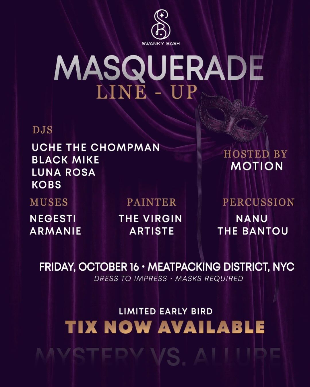 Swanky Bash Presents Masquerade: Which side will you reveal?