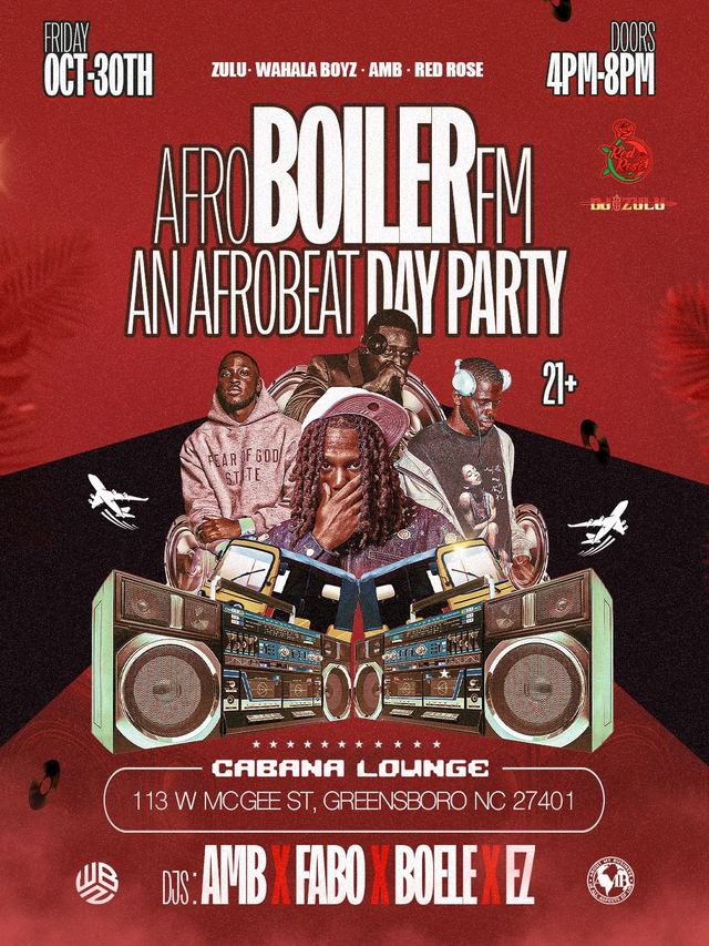 AFRO BOILER FM AN AFROBEAT DAY PARTY, Fri, Oct 30, Cabana Lounge, Downtown