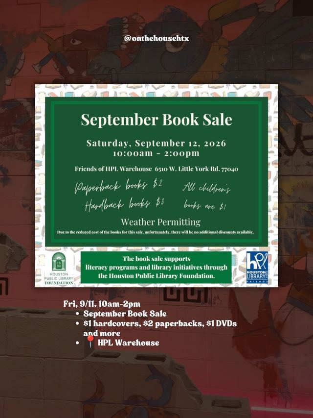 September Book Sale, Sat, Sep 12, Friends of HPL Warehouse, Greater Inwood