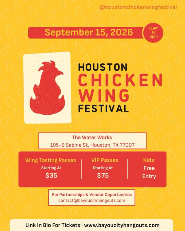 Houston Chicken Wing Festival, Tue, Sep 15, The Water Works at Buffalo Bayou Park, Washington Avenue Coalition / Memorial Park