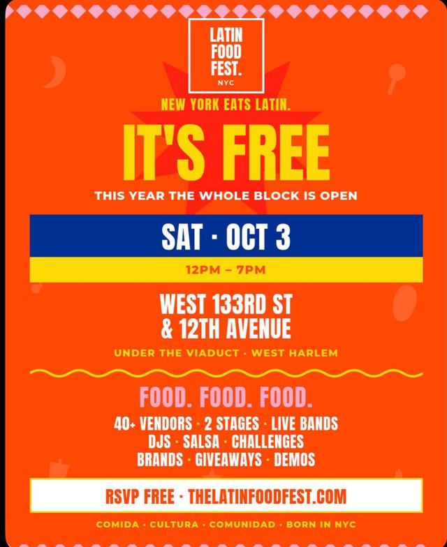 Latin Food Fest. NYC, Sat, Oct 3, Under the Viaduct, West Harlem