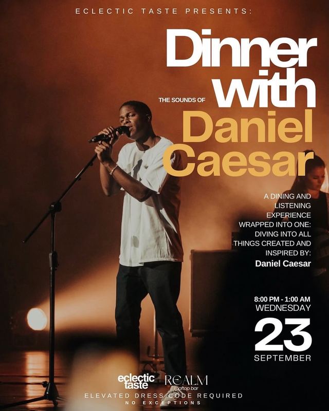 Dinner with Daniel Caesar, Wed, Sep 23, Realm rooftop bar