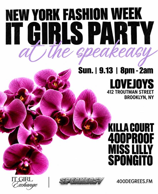 New York Fashion Week IT Girls Party at the Speakeasy, Sun, Sep 13, Lovejoys, Bushwick