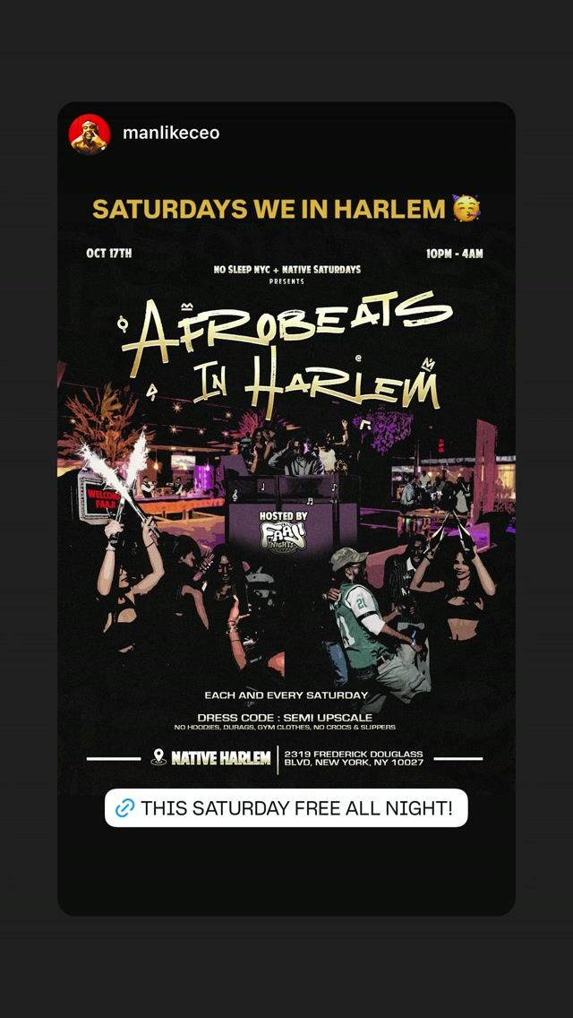 Afrobeats In Harlem, Sat, Oct 17, NATIVE HARLEM, Harlem