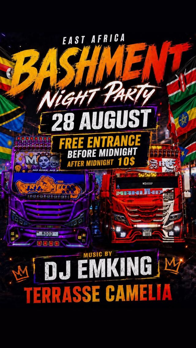 East Africa Bashment Night Party, Fri, Aug 28, Terrasse Camelia