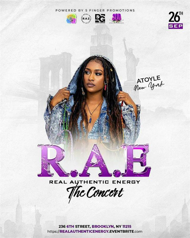 R.A.E Real Authentic Energy The Concert, Sat, Sep 26, ATOLYE NYC, Gowanus