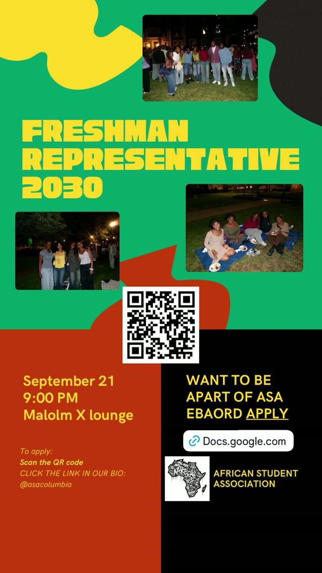 Freshman Representative 2030, Mon, Sep 21, Malolm X lounge, Morningside Heights
