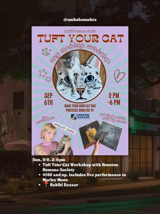 Tuft Your Cat Workshop, Sun, Sep 6, Habibi Bazaar, Washington Avenue Coalition / Memorial Park