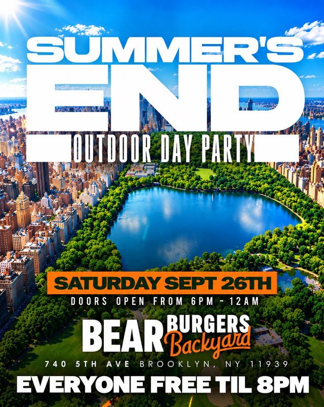 SUMMER'S END OUTDOOR DAY PARTY, Sat, Sep 26, Bear Burger’s Backyard, Brooklyn