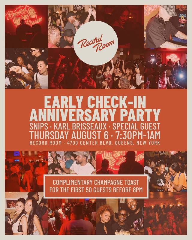 Early Check-In Anniversary Party, Thu, Aug 6, RECORD ROOM, Long Island City