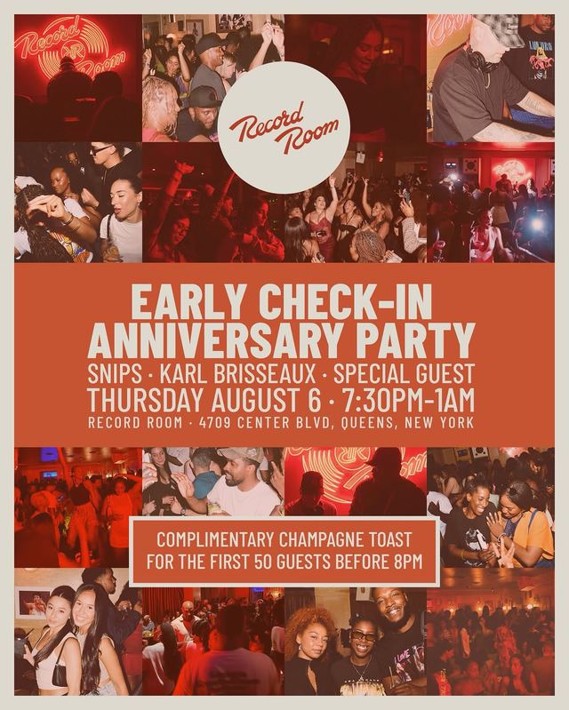 Early Check-In Anniversary Party, Thu, Aug 6, RECORD ROOM, Long Island City