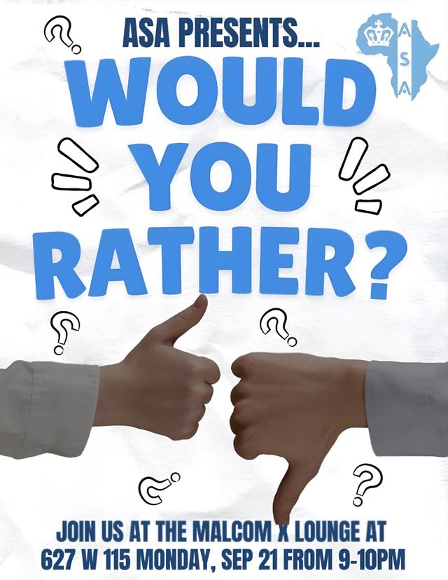 Would You Rather?, Tue, Sep 22, Malcolm X Lounge, Morningside Heights