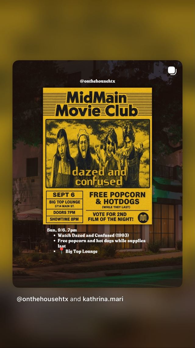 MidMain Movie Club, Sun, Sep 6, Big Top Lounge, South Central Houston