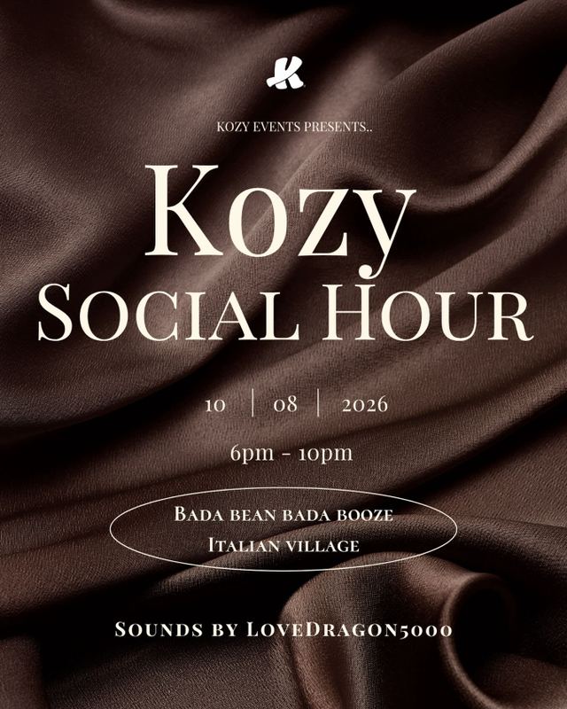 Kozy Social Hour, Thu, Oct 8, Bada Bean Bada Booze, ITALIAN VILLAGE