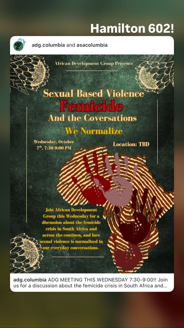 Sexual Based Violence Femicide And the Conversations We Normalize, Wed, Oct 7, Hamilton 602