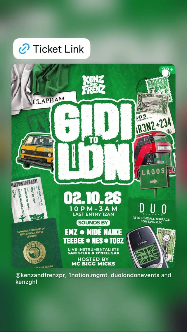 Gidi to Ldn, Fri, Oct 2, Duo, Clapham