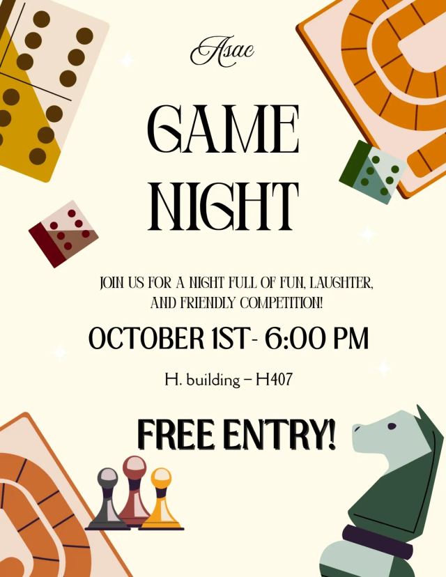 GAME NIGHT, Thu, Oct 1, H. building - H407