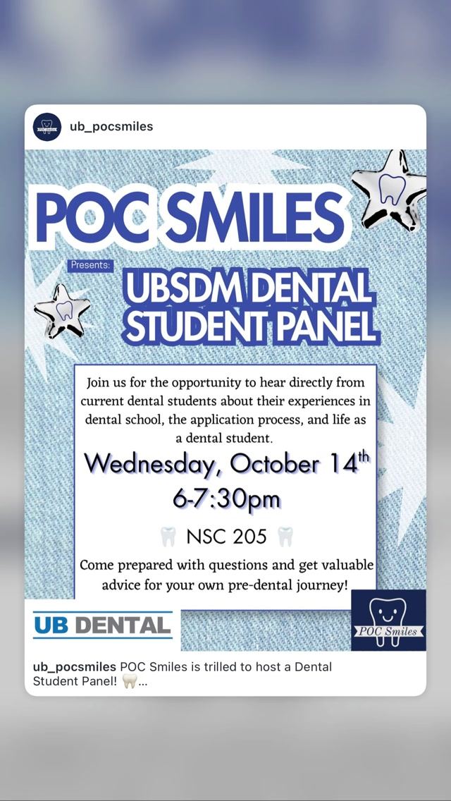 UBSDM Dental Student Panel, Wed, Oct 14, NSC 205