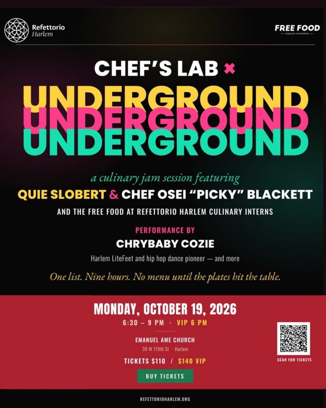 CHEF'S LAB x UNDERGROUND UNDERGROUND UNDERGROUND, Mon, Oct 19, EMANUEL AME CHURCH, Harlem