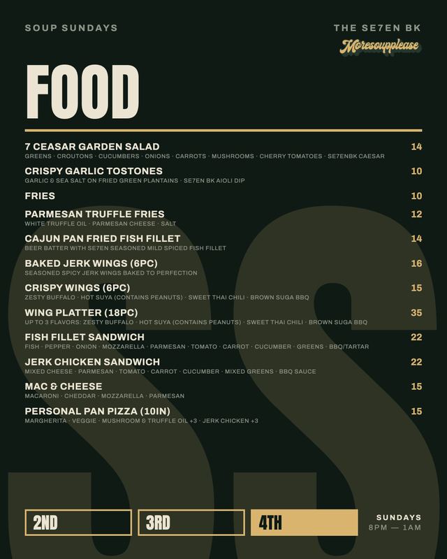 Soup Sunday, Sun, Oct 11, The Se7en, Brooklyn, Prospect Heights
