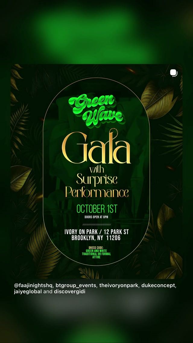 Green Wave Gala, Thu, Oct 1, O-Baki, Bushwick