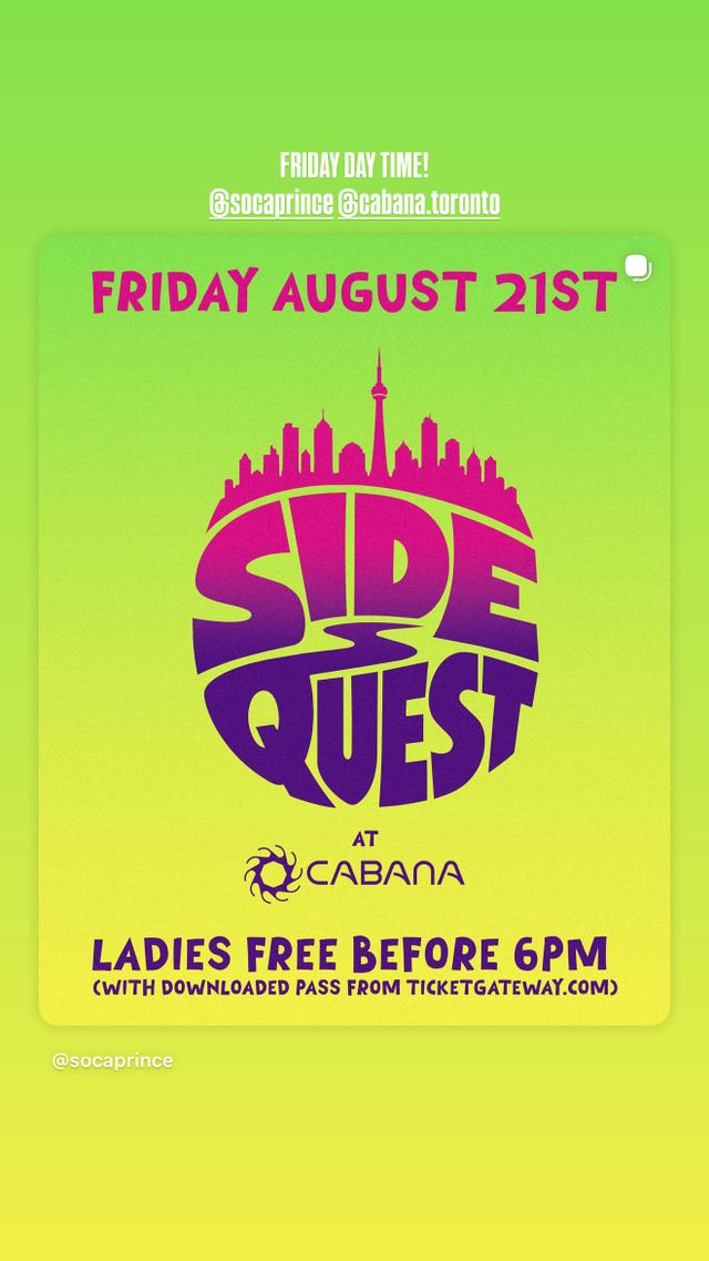 SIDE QUEST, Fri, Aug 21, Cabana Pool Bar, Old Toronto