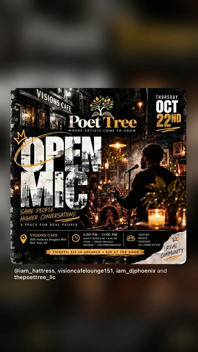 Poet Tree Open Mic, Thu, Oct 22, Visions Cafe, Harlem