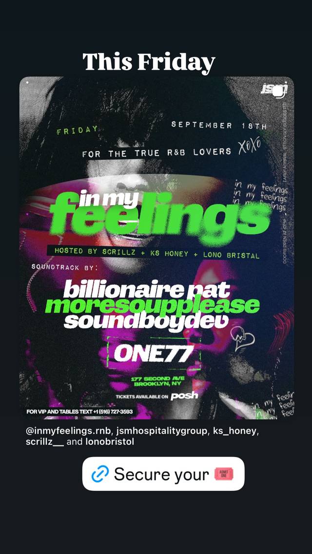 in my feelings, Fri, Sep 18, ONE77, Gowanus