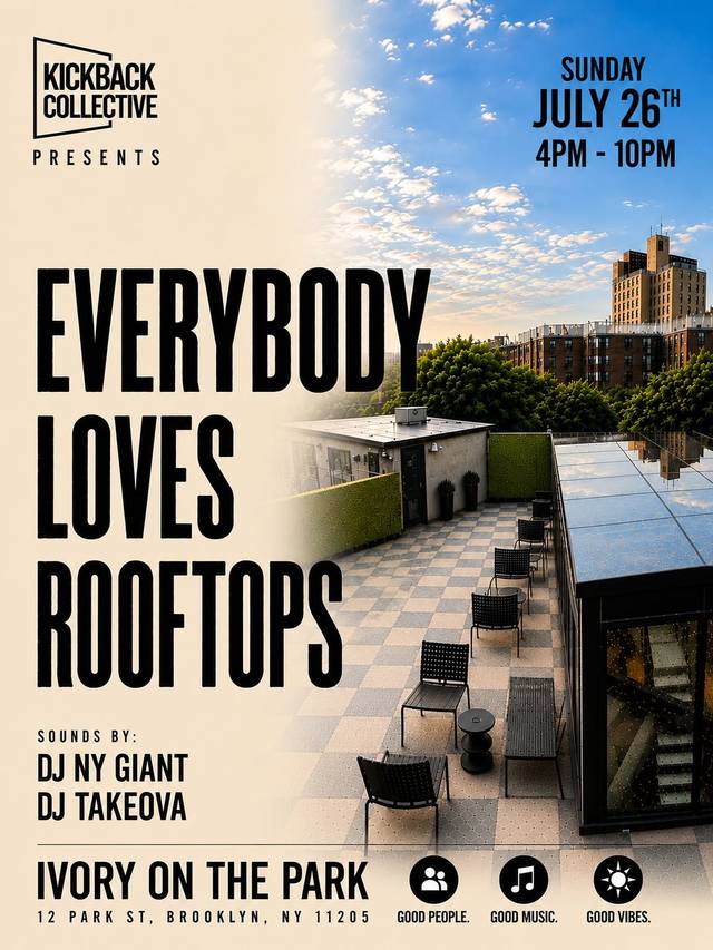 Everybody Loves Rooftops, Sun, Jul 26, Ivory Rooftop, Brooklyn