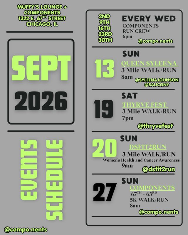 Components 67th - 63rd 5K Walk/Run, Sun, Sep 27, Muffy's Lounge, Woodlawn