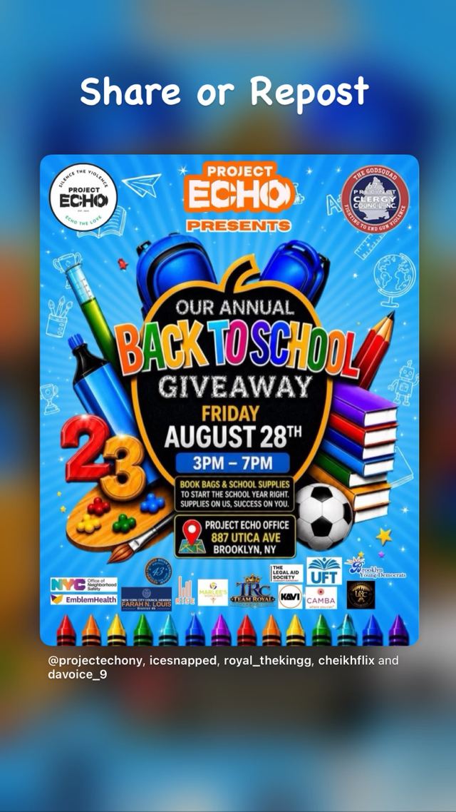 Our Annual Back to School Giveaway, Fri, Aug 28, Project Echo, East Flatbush