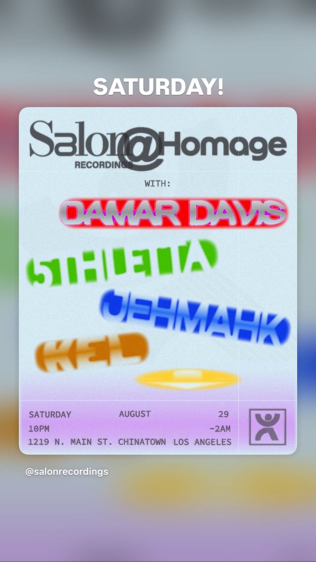 Salon@Homage, Sat, Aug 29