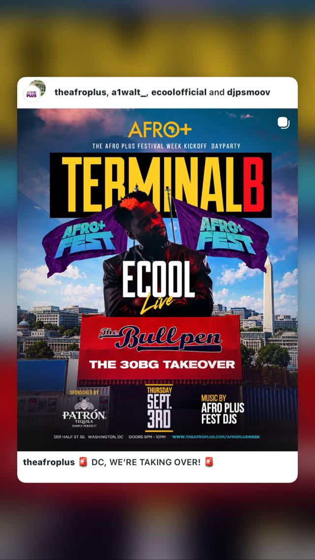 AFRO+ TERMINAL B: ECOOL Live - The 30BG Takeover, Thu, Sep 3, The Bullpen, Navy Yard