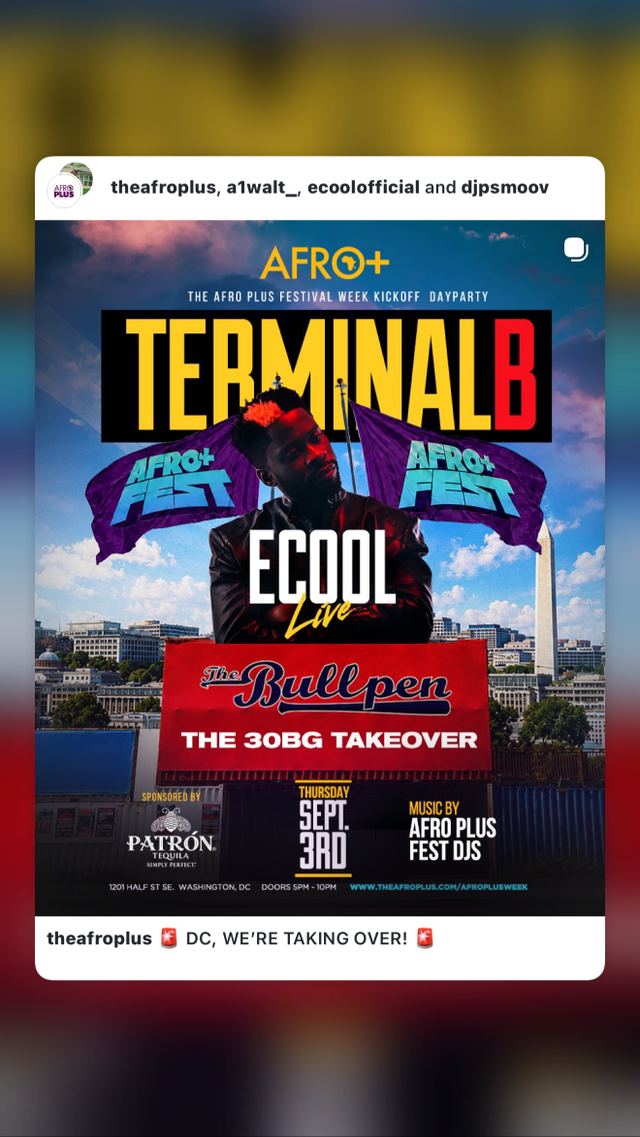 AFRO+ TERMINAL B: ECOOL Live - The 30BG Takeover, Thu, Sep 3, The Bullpen, Navy Yard