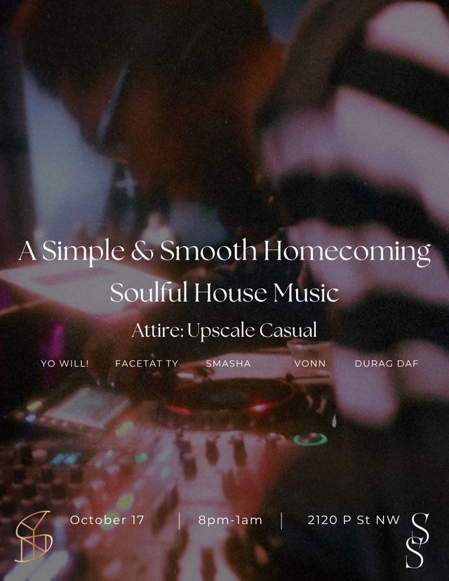 A Simple & Smooth Homecoming, Sat, Oct 17, Syn Dupont Lounge & Bar, Dupont Circle