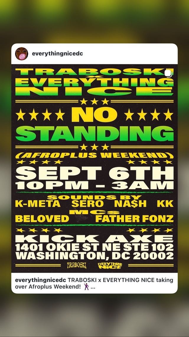 TRABOSKI EVERYTHING NICE, Sun, Sep 6, Kick Axe DC (Throw Social Ground Floor)
