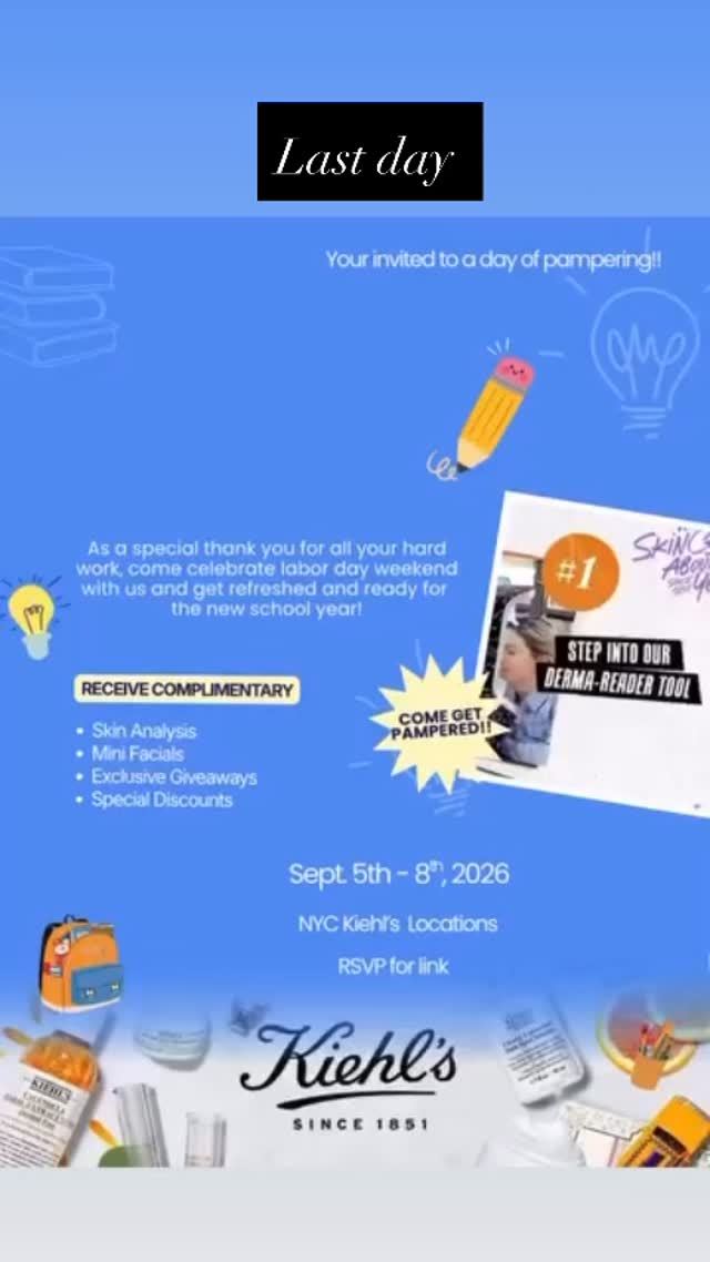 Teacher Appreciation Week, Sat, Sep 5 – Tue, Sep 8, Kiehl's NYC Locations