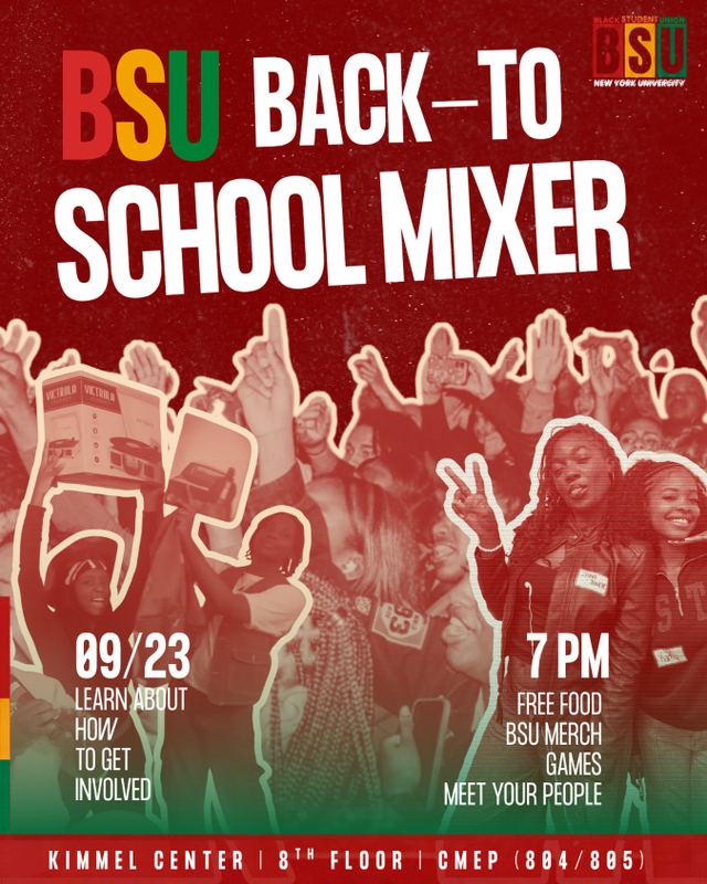 BSU Back-To-School Mixer, Wed, Sep 23, Kimmel Center, Greenwich Village