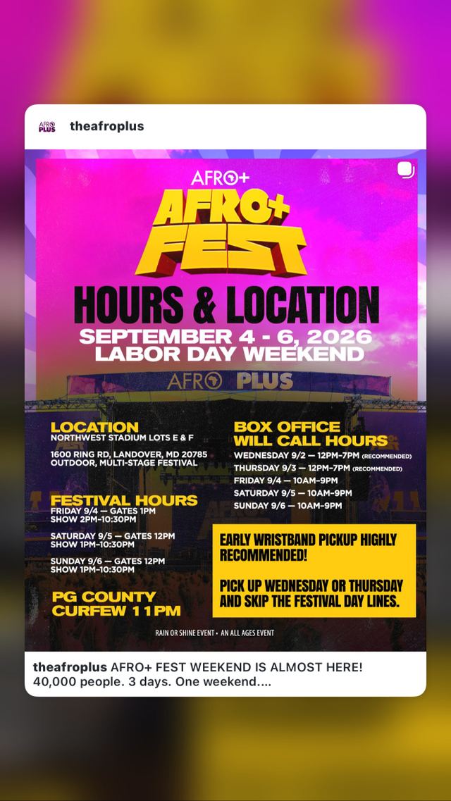AFRO+ FEST, Fri, Sep 4 – Sun, Sep 6, Northwest Stadium