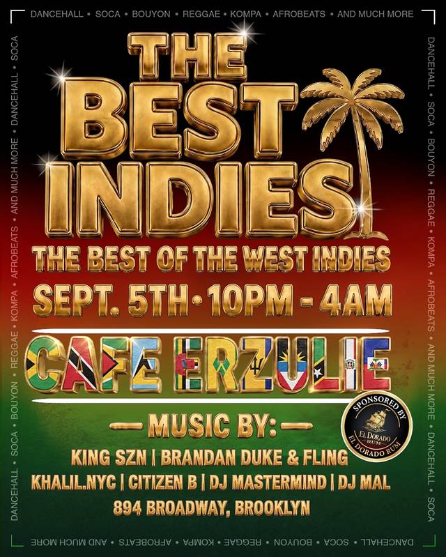 The Best Indies: The Best of the West Indies, Sat, Sep 5, Cafe Erzulie, Bushwick