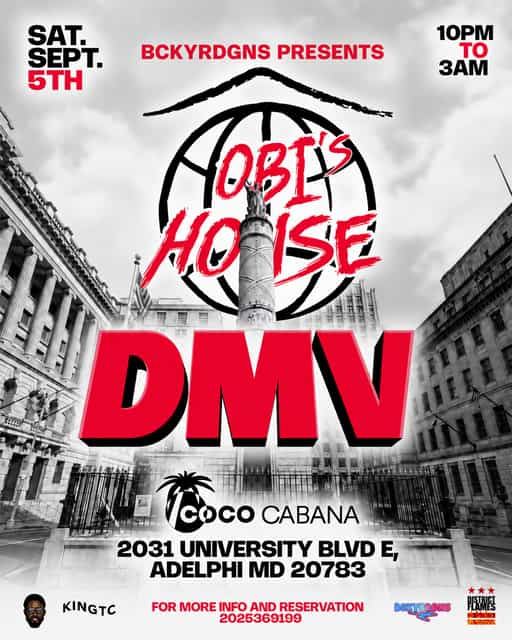 Obi's House DMV, Fri, Sep 4, Coco Cabana, Adelphi