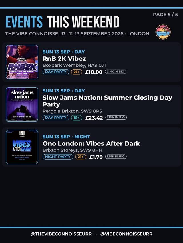 RnB 2K Vibez, Sun, Sep 13, Boxpark Wembley, Wembley