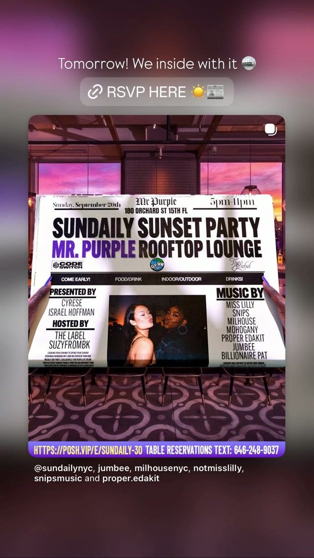 SUNDAILY SUNSET PARTY, Mon, Sep 21, Mr. Purple, Lower East Side